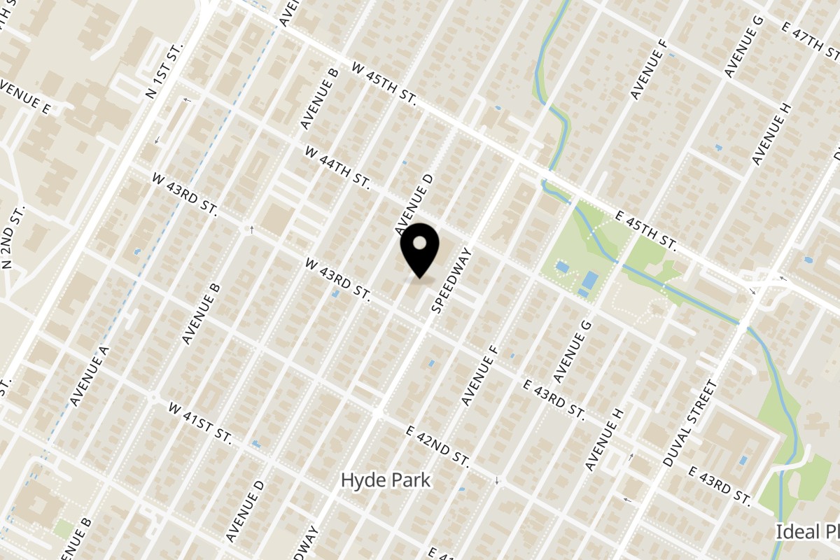 Map showing the location of Tiny Grocer Café on 4300 Speedway Ste 101 in Austin
